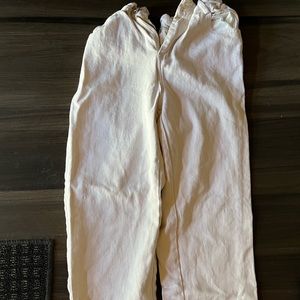 white ruffled pants